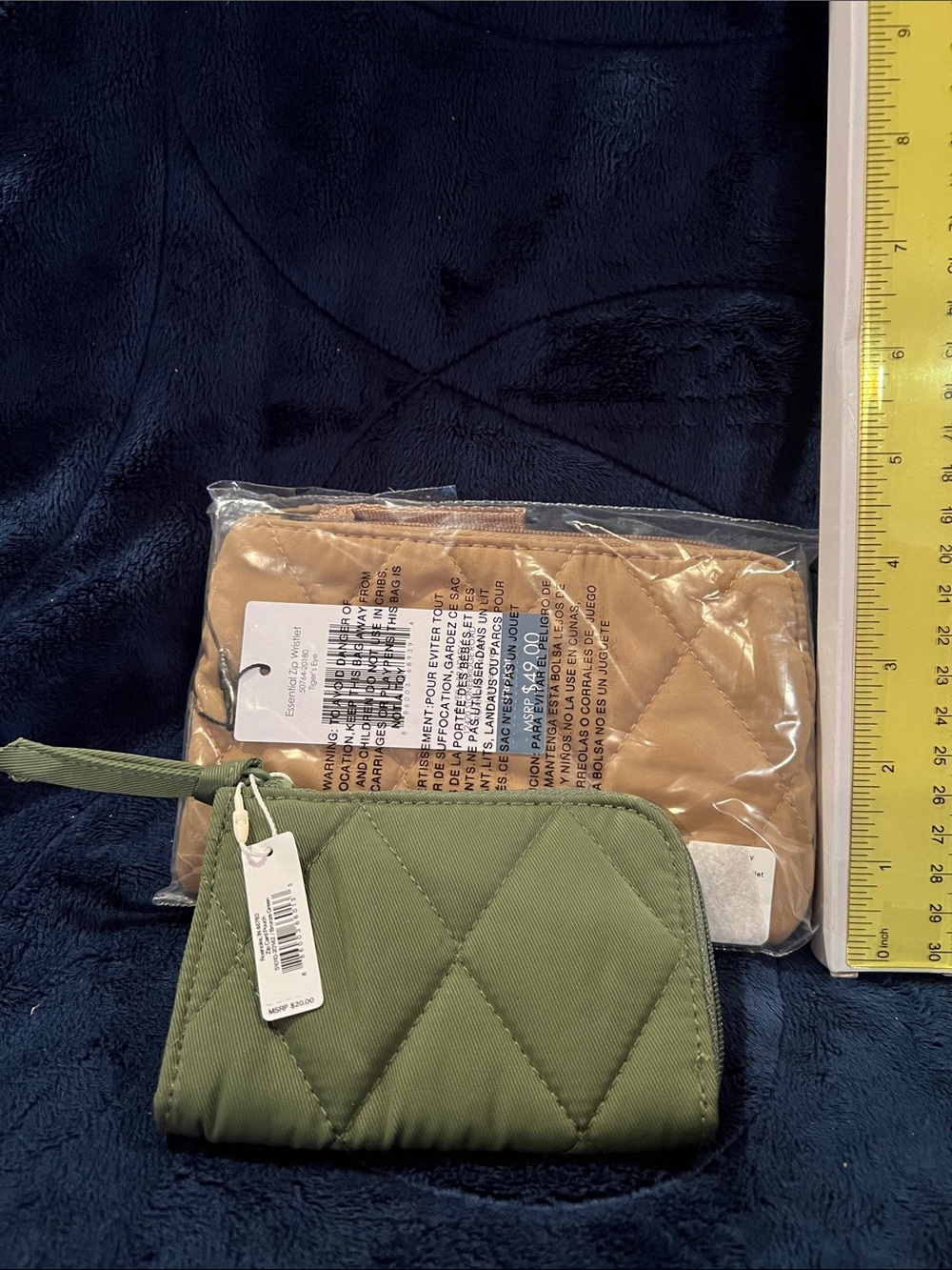 Vera Bradley Olive Green and Tan Quilted Wristlet Clutches